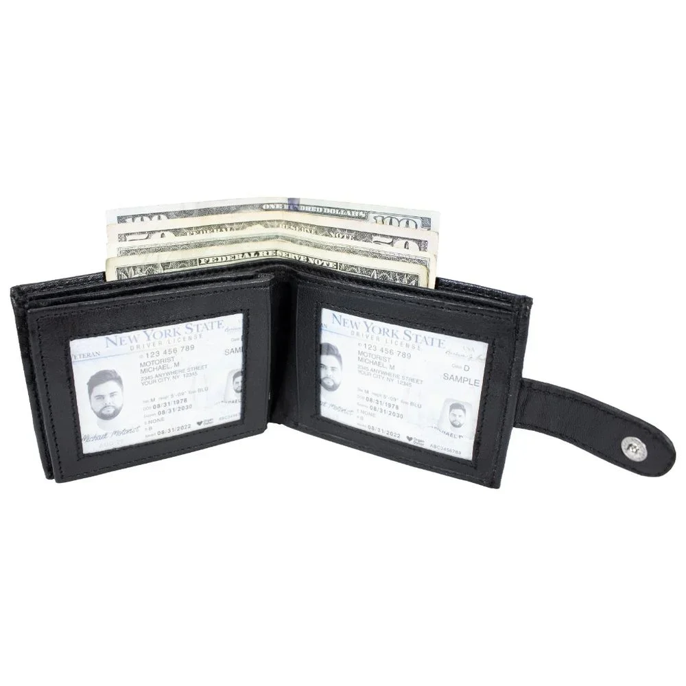 Men Wallet, Lambskin Leather Bifold Black Wallet
